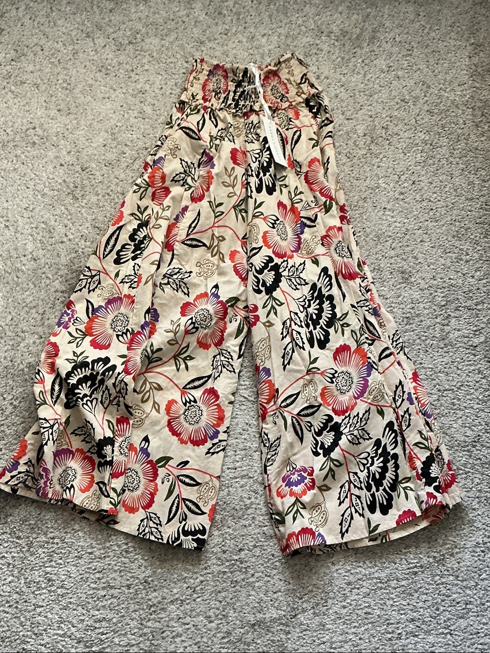 NWT Karma Highway Palazzo Pants ~ Cream with Multicolor Floral Print